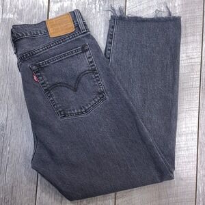 Levi's Womens Wedgie Straight Fit Jeans Size 30 Premium Gray Denim Raw Hem